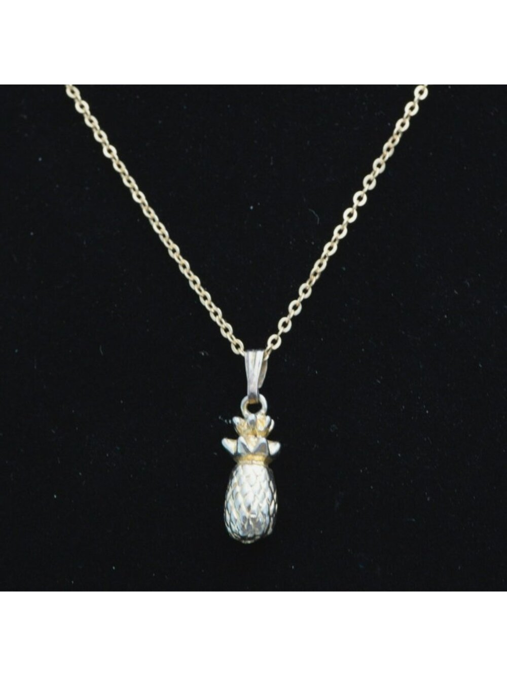 Gold-Tone Pineapple Pendant Necklace With Chain Spring Ring Clasp 18 Inches Long